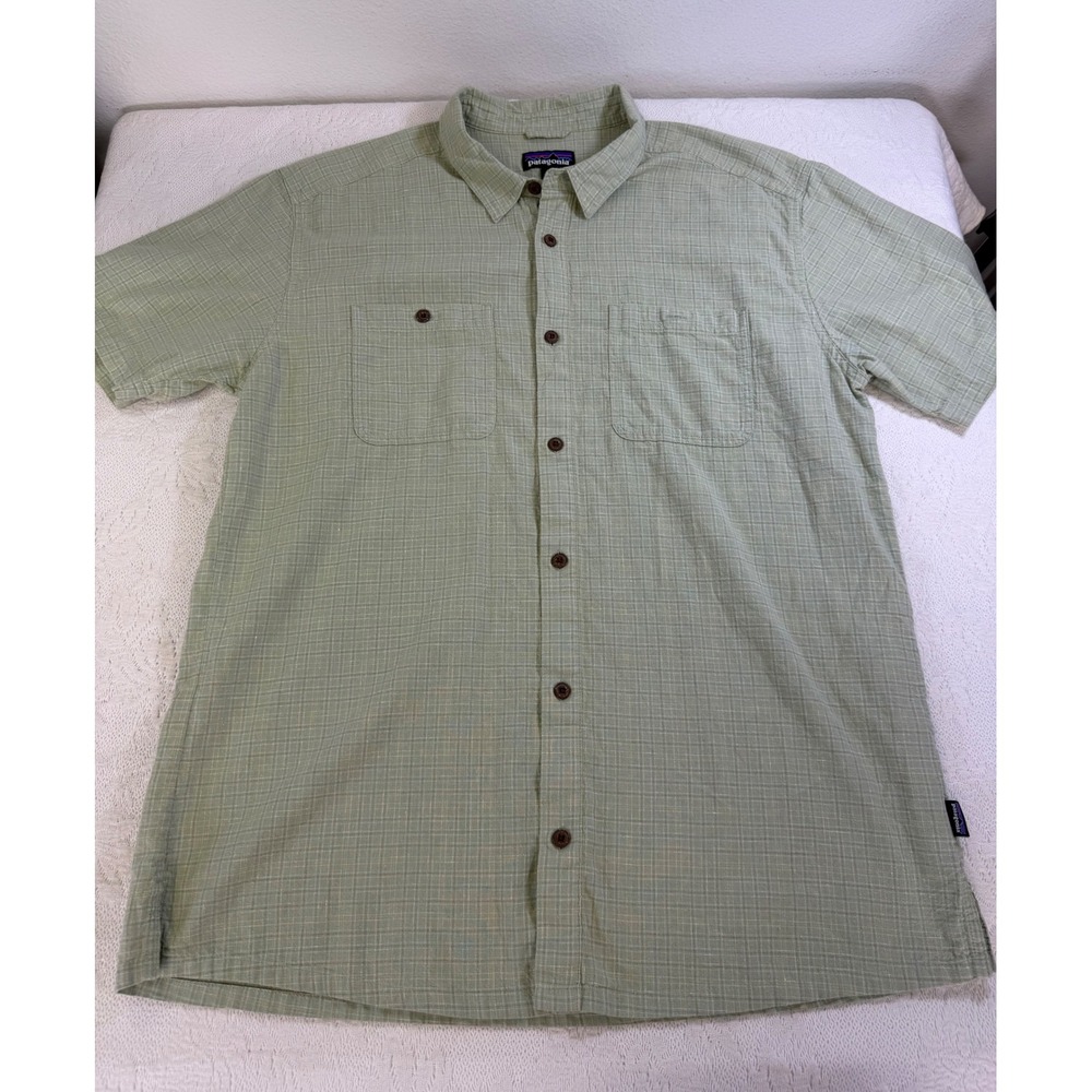 Patagonia Mens XL Green Hemp Organic Cotton Short Sleeve Button Down Shirt